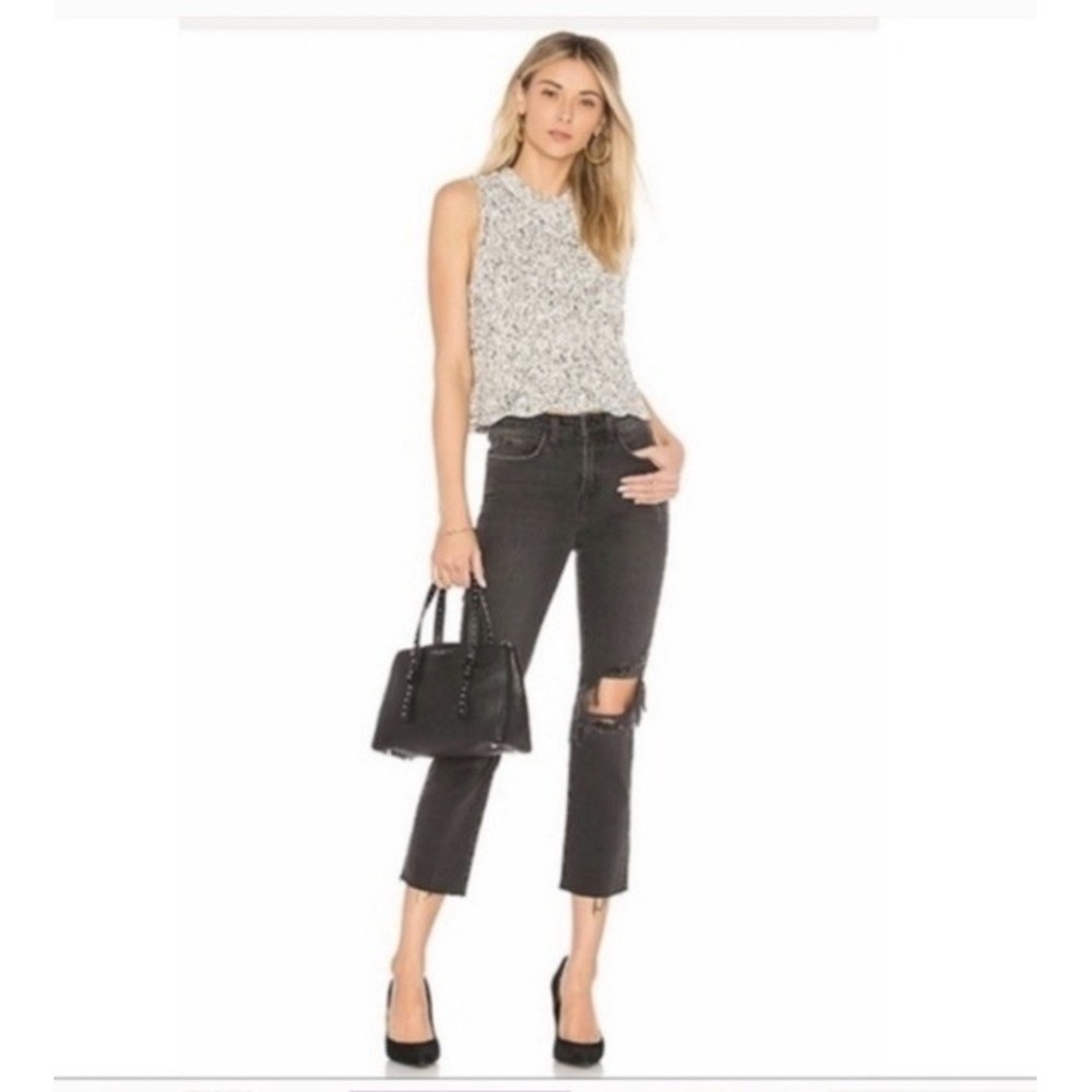 L'Agence High Line Skinny Jeans Size 27 Destruct Vintage Black Straight Leg Crop